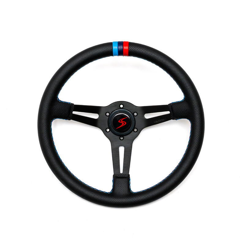 DriftShop Steering Wheel (70 mm Dish), "M Power V2" Edition, Black Perforated Leather